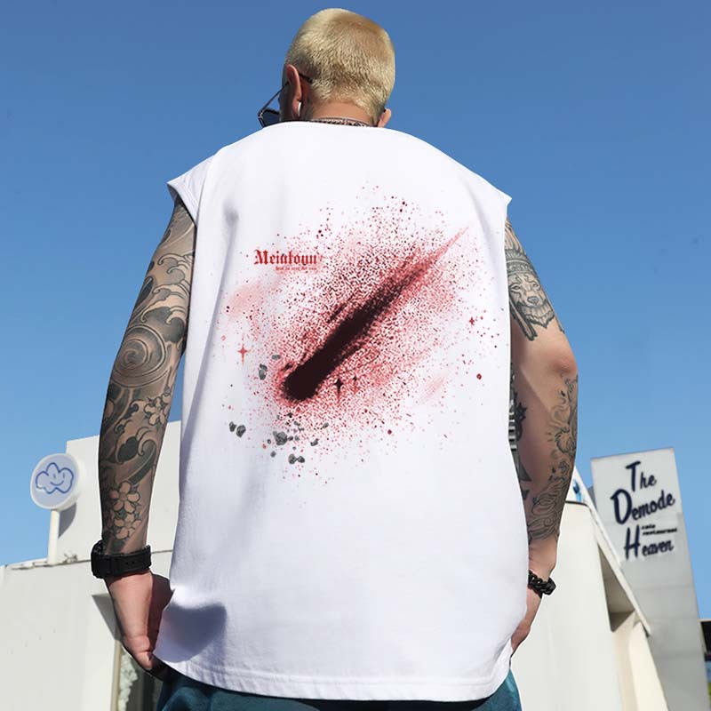 Summer Men's Meteor Print Tank Tops | Teen Oversized Loose Basketball Athletic Plus Size Sleeveless Vests