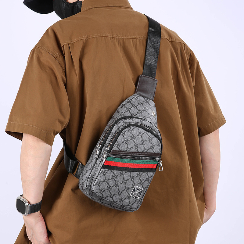 New Men's Chest Simple Business Travel Versatile Shoulder PU Texture Trendy Fashion Printed Crossbody Bag