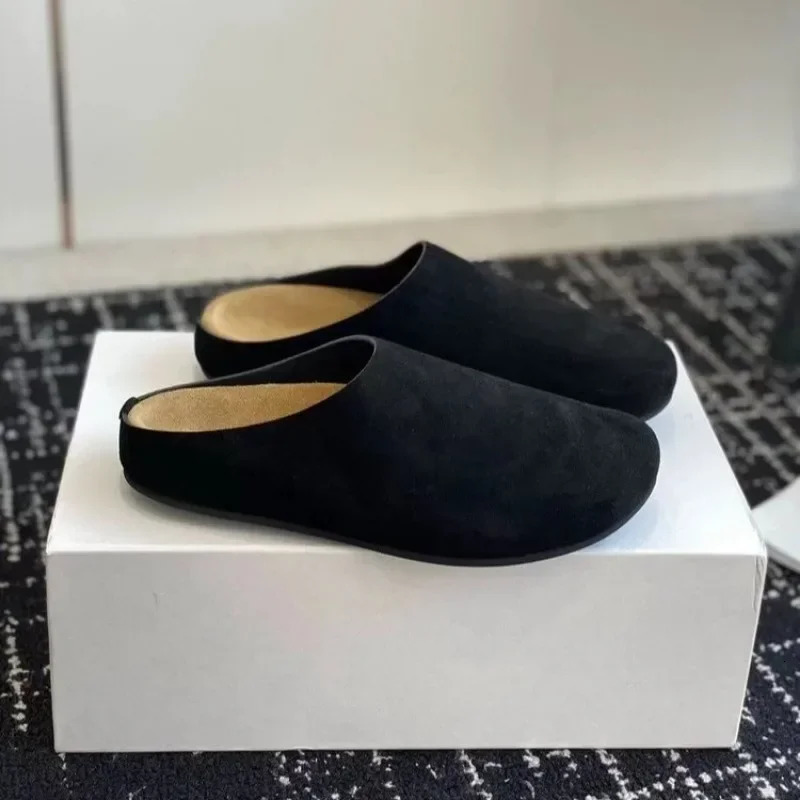 Womens Slippers Closed Toe Round Toe Suede Clogs Sandals Autumn Retro Solid Color Flat Bottom Womens Slingback Shoes 260420 - view 6