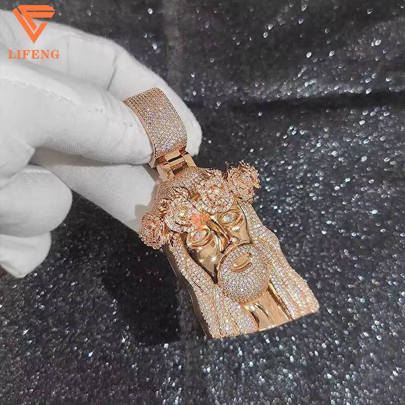 Custom Jesus VVS Moissanite Diamond Pendant 925 Sterling Silver Rose Gold Plated Hip Hop Jesus Head Pendant Charm Jewelry