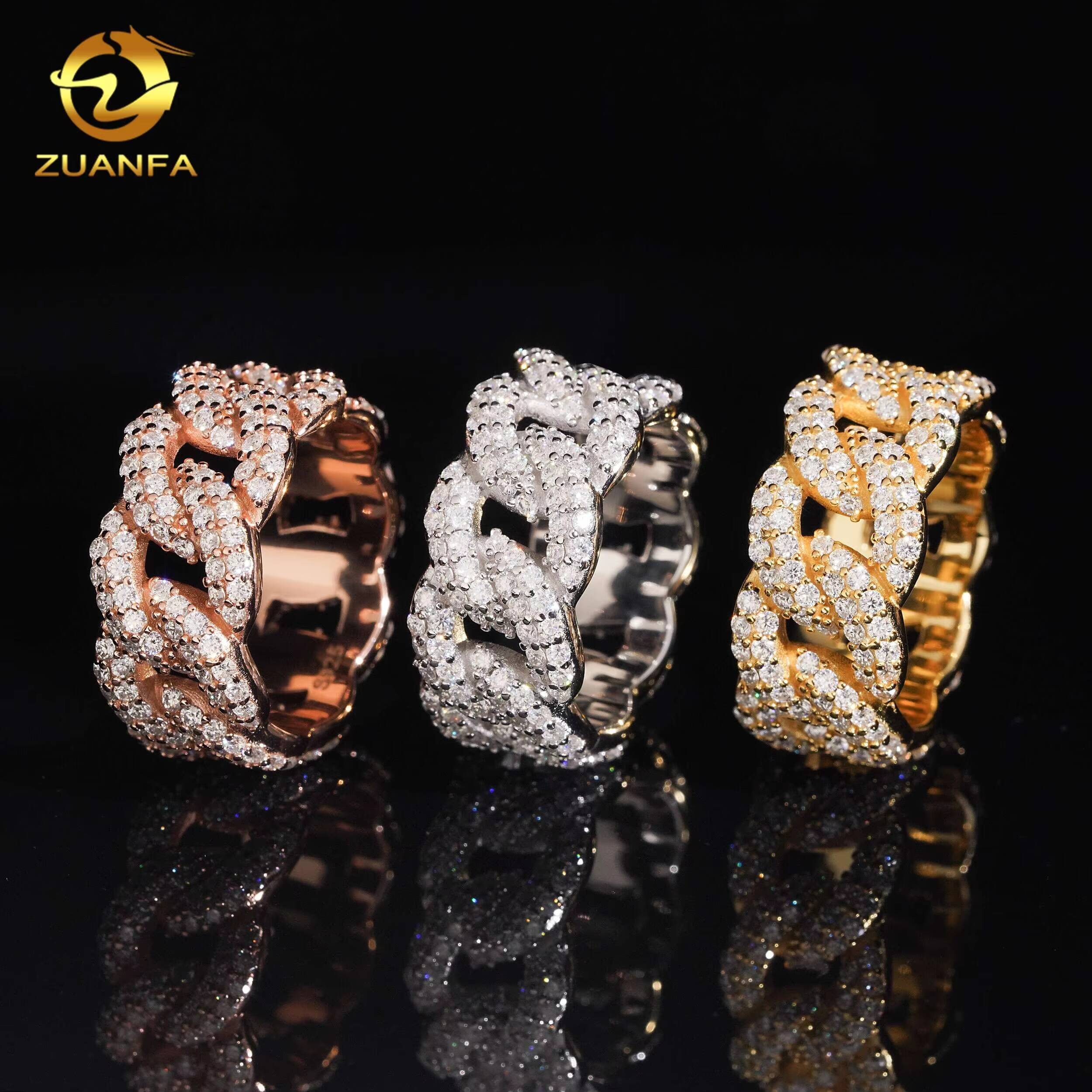 Fine Jewelry Iced Out Eternity Cuban Rings Hip Hop Style Pass Diamond Tester 925 Silver Moissanite Ring