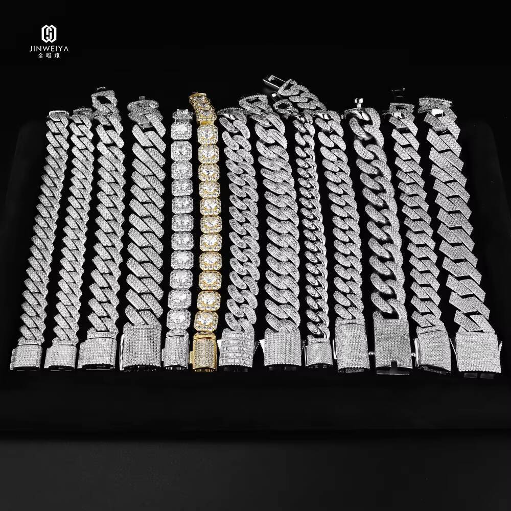 Hip Hop Jewelry VVS Moissanite Chains Zircon 925 Silver Iced Out Cuban Link Chain Bracelet Men