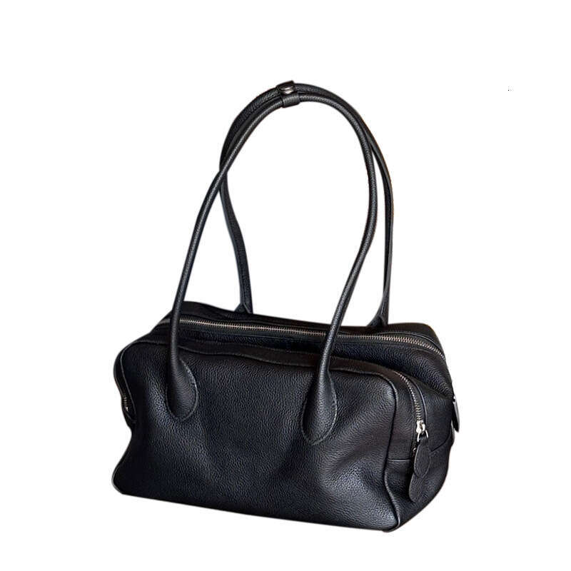 2026 New Boston Underarm Bag Retro Bowling Bag Genuine Leather Large Capacity Tote Bag Casual Versatile Commute Shoulder Bag For Women SENYY