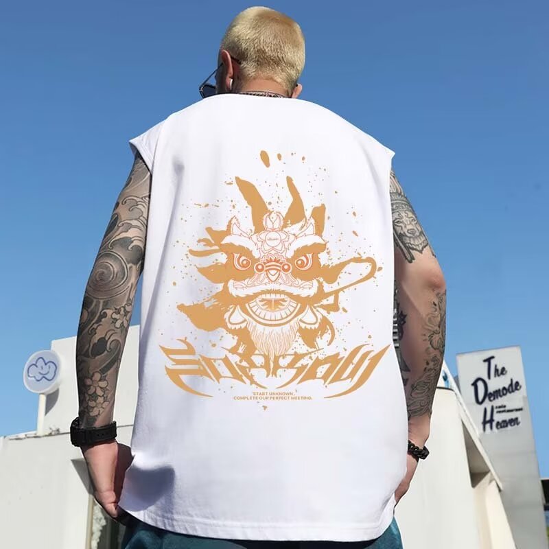 2026 Summer Hong Kong Style Tank Tops | Men's Oversized Student Trendy Crew Neck Sleeveless Athletic Printed Base Layer Shirts