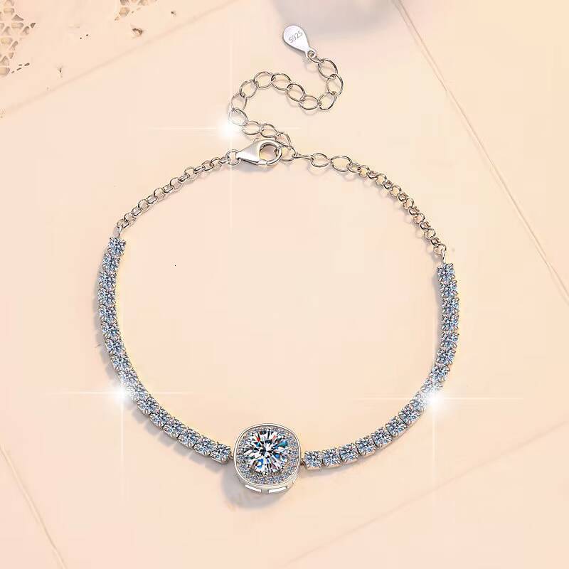 Husky Fine Jewelry Maker Fashion Custom Luxury Crystal 2Ct VVs1 Diamond Moissanite S925 Sterling Silver Bracelet Dangle
