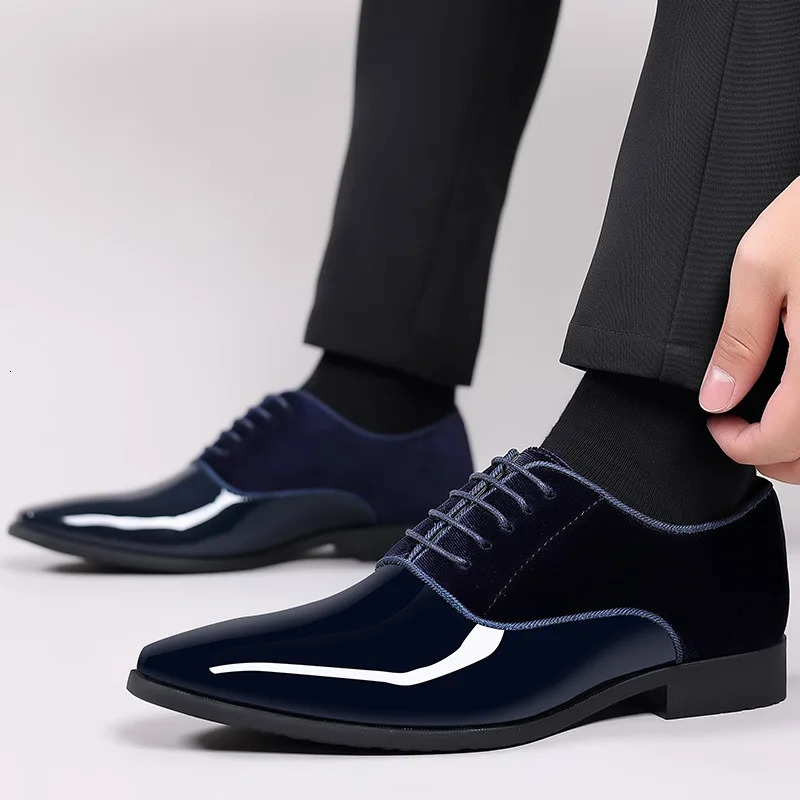Classic Mens Leather Shoes Patent Dress Lace Up Office Work Pointed Toe Wedding Oxfords Plus Size Shoe 260413
