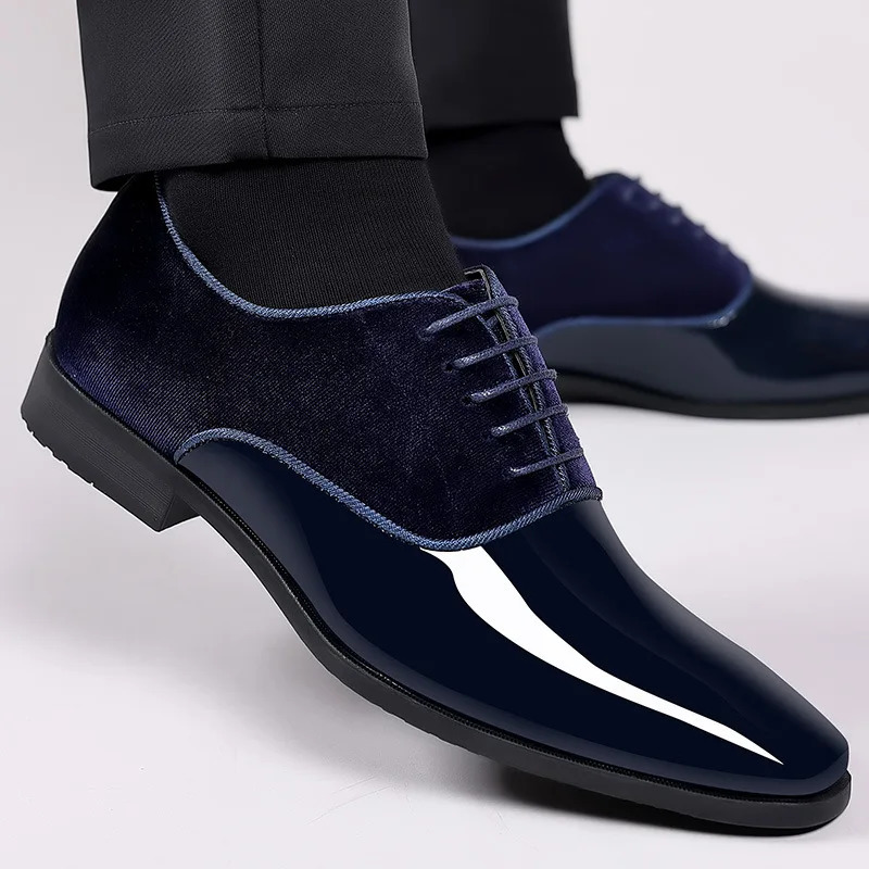 Classic Mens Leather Shoes Patent Dress Lace Up Office Work Pointed Toe Wedding Oxfords Plus Size Shoe 260413