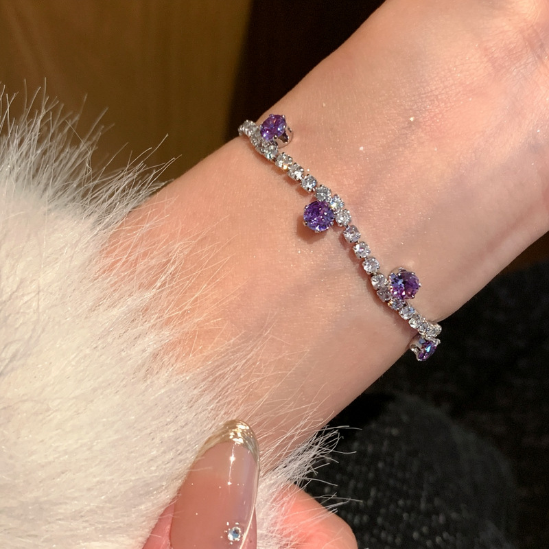 Grape Amethyst Full-Diamond Bracelet for Women 2026 New Model Light Luxury Niche Design Sweet and Exquisite Versatile Jewelry - view 3