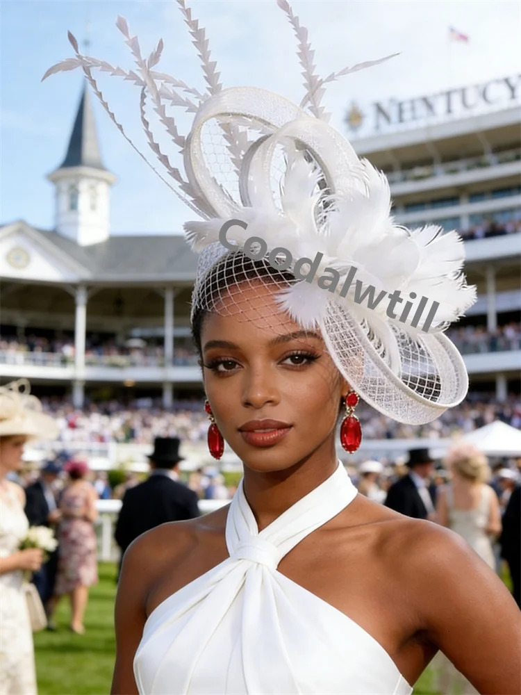 Feather Hair Veils Pillbox Fascinator Hat Women Elegant Royal Ascot Mesh Headwear Ladies Event Wedding Mesh Bride Fascinators260413