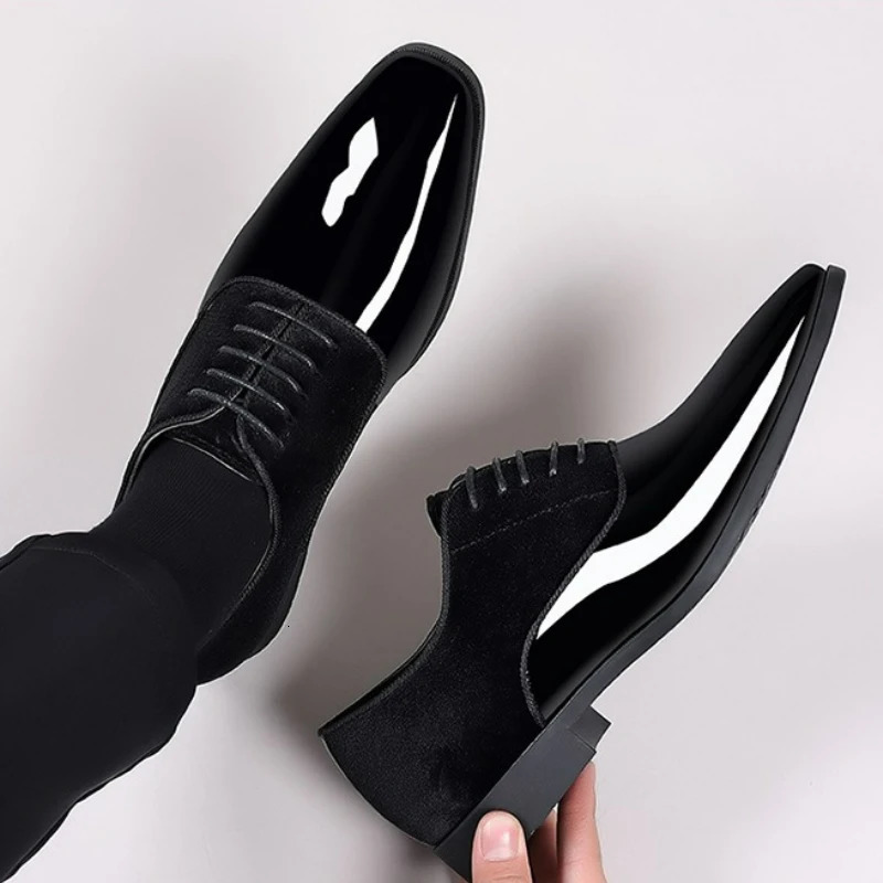 Classic Mens Leather Shoes Patent Dress Lace Up Office Work Pointed Toe Wedding Oxfords Plus Size Shoe 260413