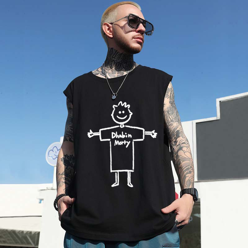 2026 New Men's American High Street Letter Print Athletic Tank Tops | Casual Plus Size Black Sleeveless Tops
