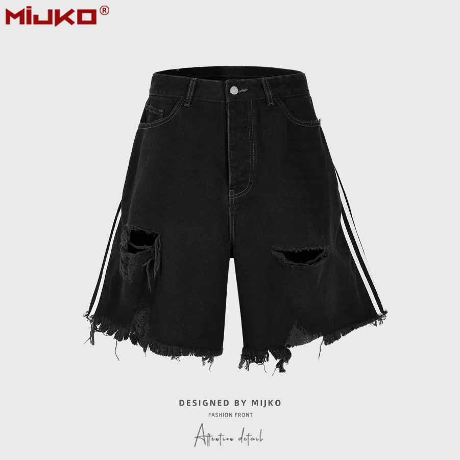 MIJKO Hip Hop High Street Cat Whisker Denim Shorts T-GJ016