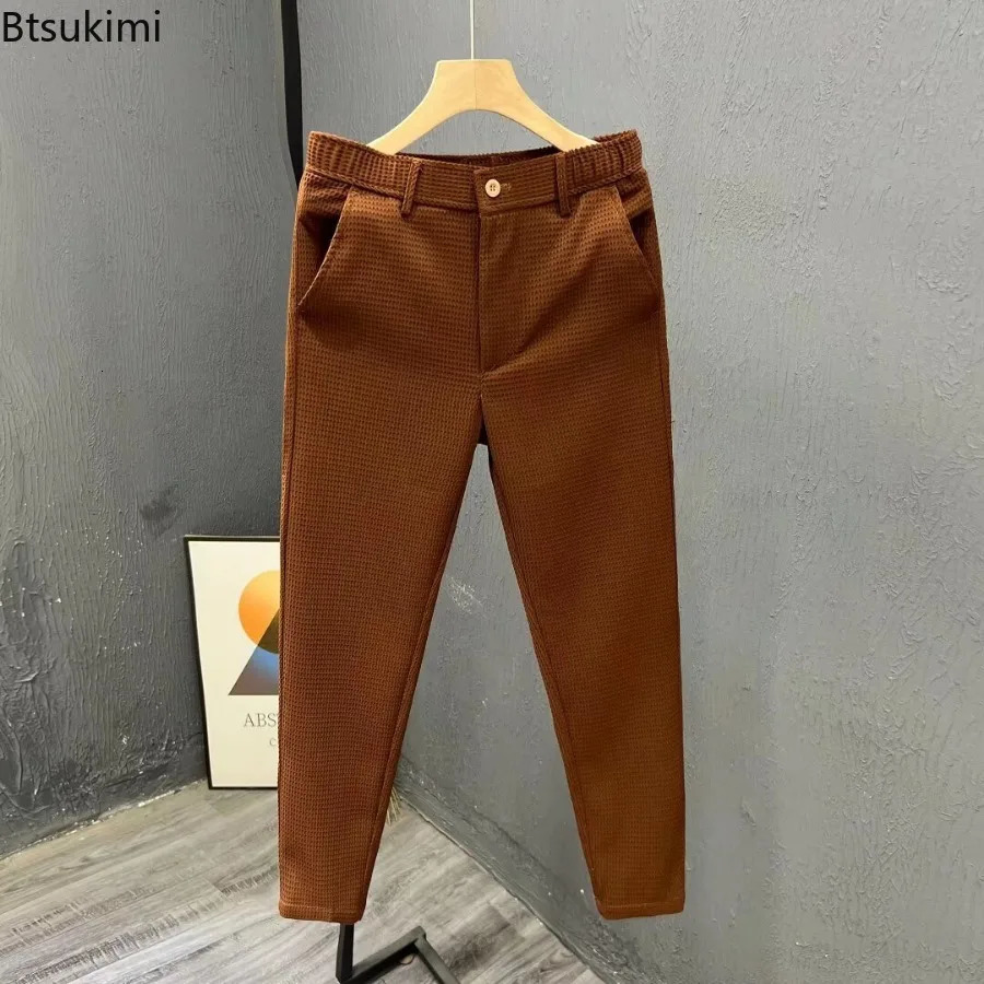 2026 High-grade Mens Solid Suit Pants Spring Summer Korean Style Pocket Straight Nine Split Pants Male Business Casual Trousers 260410