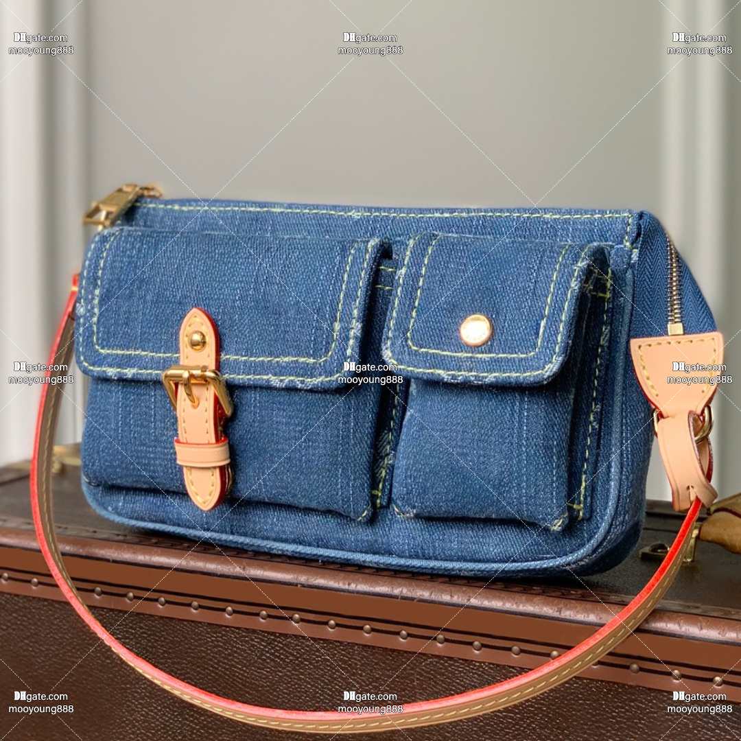 12A Upgrade Mirror Quality Designer Pochette Accessories Cargo Handbags 23.5cm for Women Real Leather Shoulder Bag Denim Hobo with Box M27602
