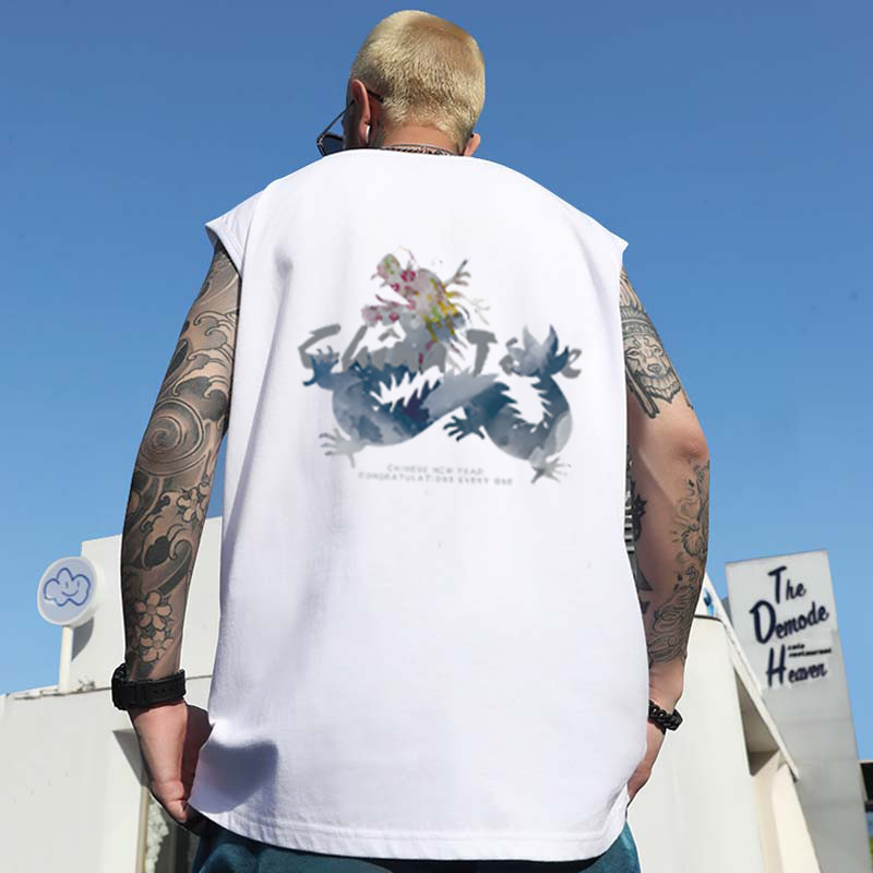 Summer Men's Trendy American High Street Tank Tops | Athletic Plus Size Printed Loose Sleeveless Tees