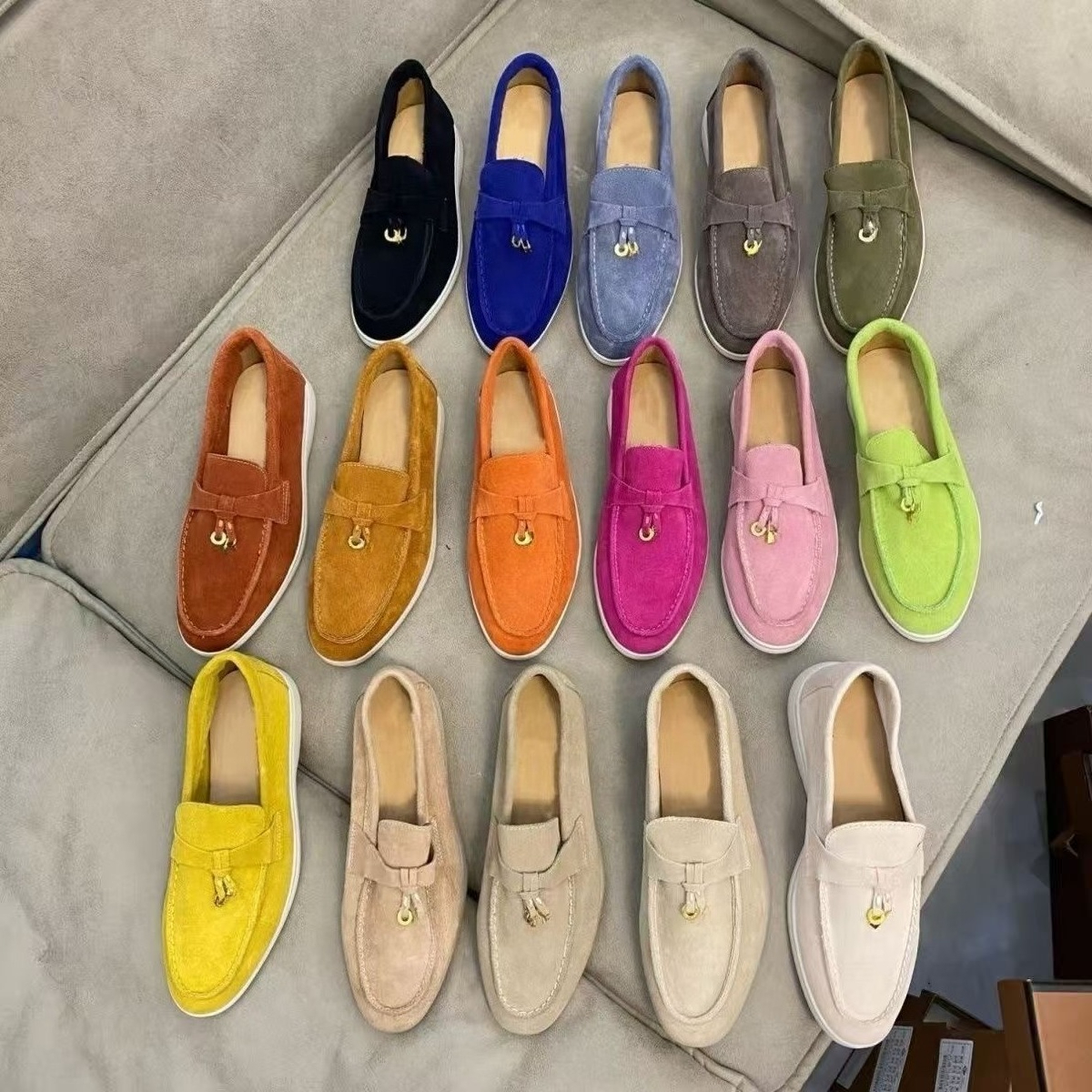 Lor Designer Shoes Luxury Suede Loafers Metal Buckle 5cm Hidden Heel Comfort Slip-On Shoes for Men Women Handcrafted Traditional Italy Art Casual Flats Plus Size 35-46