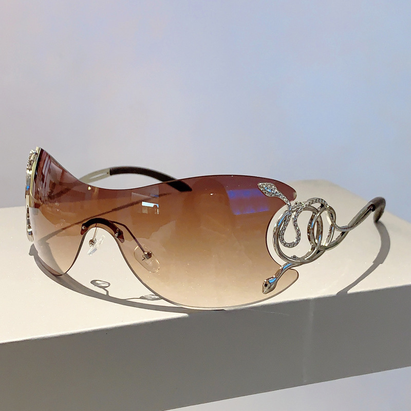 2026 New Designer Trendy Personalized Fashionable Frameless One-piece Snake-shaped Leg Sunglasses Luxury Beachwear Unique Style Sunglasses
