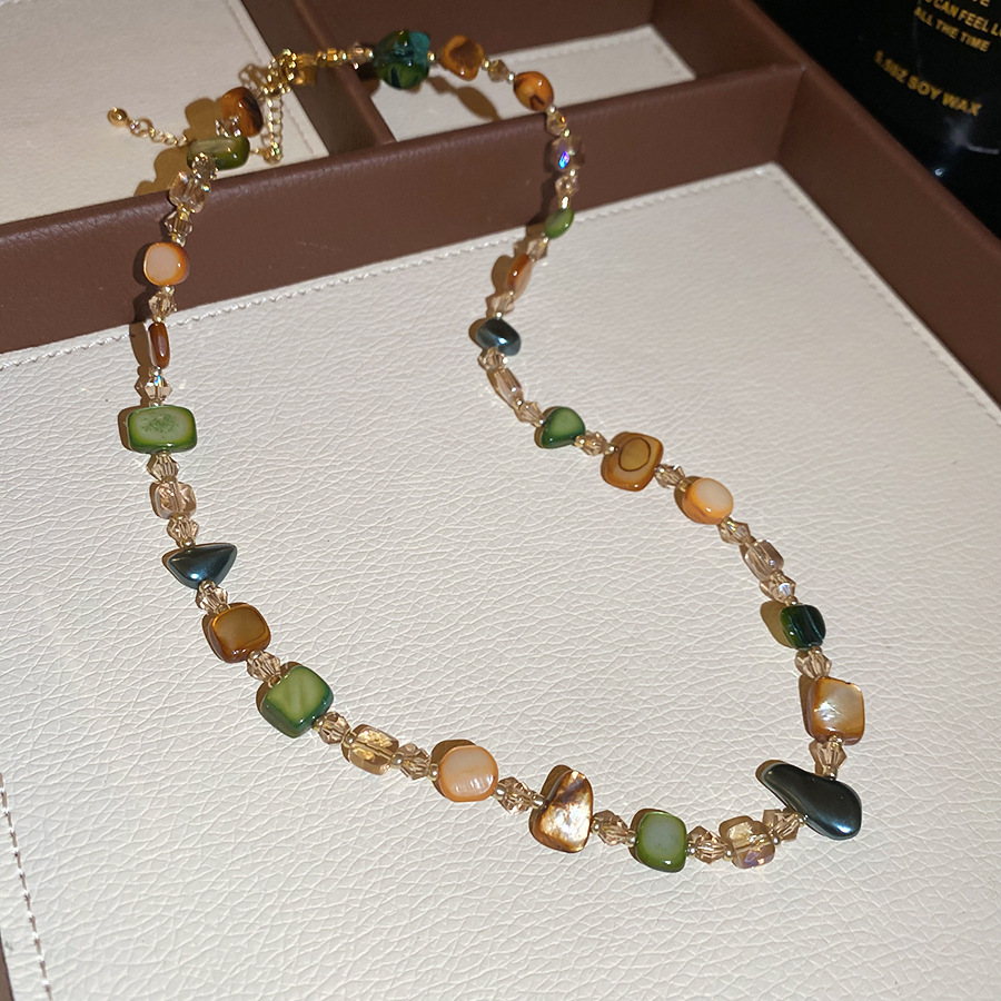 Bohemian green natural shell necklace with unique design, vintage layered collarbone chain, a fresh summer accessory - view 5