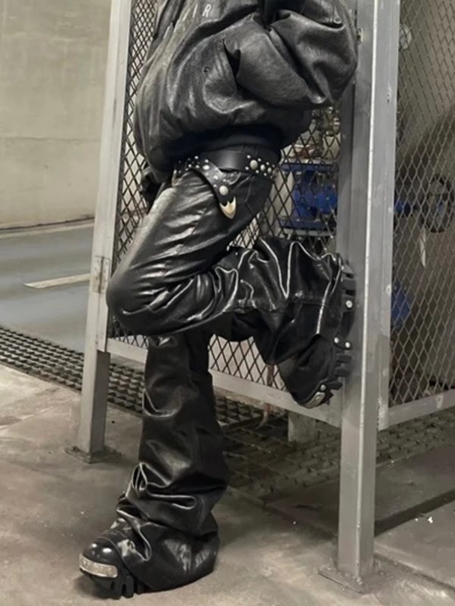 MIJKO Coated Glossy Patent Leather Flared Jeans ZJ008