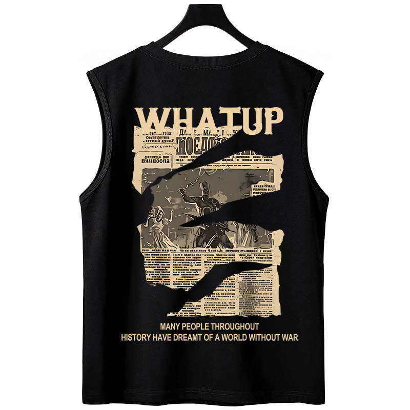 2026 Men's Athletic Tank Tops | Summer Outerwear Newspaper Print Plus Size Gym Running Sleeveless Vests