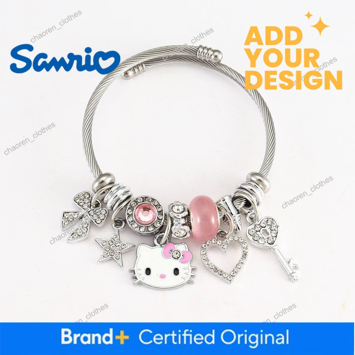 Cross-border Pandora-style Hello Kitty Bangle, Stainless Steel Open Cuff Bracelet, Kitty Cat Large Hole Beads DIY Hot Sale Bracelet Wholesale - view 4