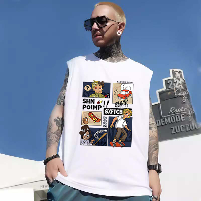 Summer Men's European & American Trendy Brand Printed Tank Tops | Gym Casual Basketball Athletic Loose Plus Size Sleeveless Tees