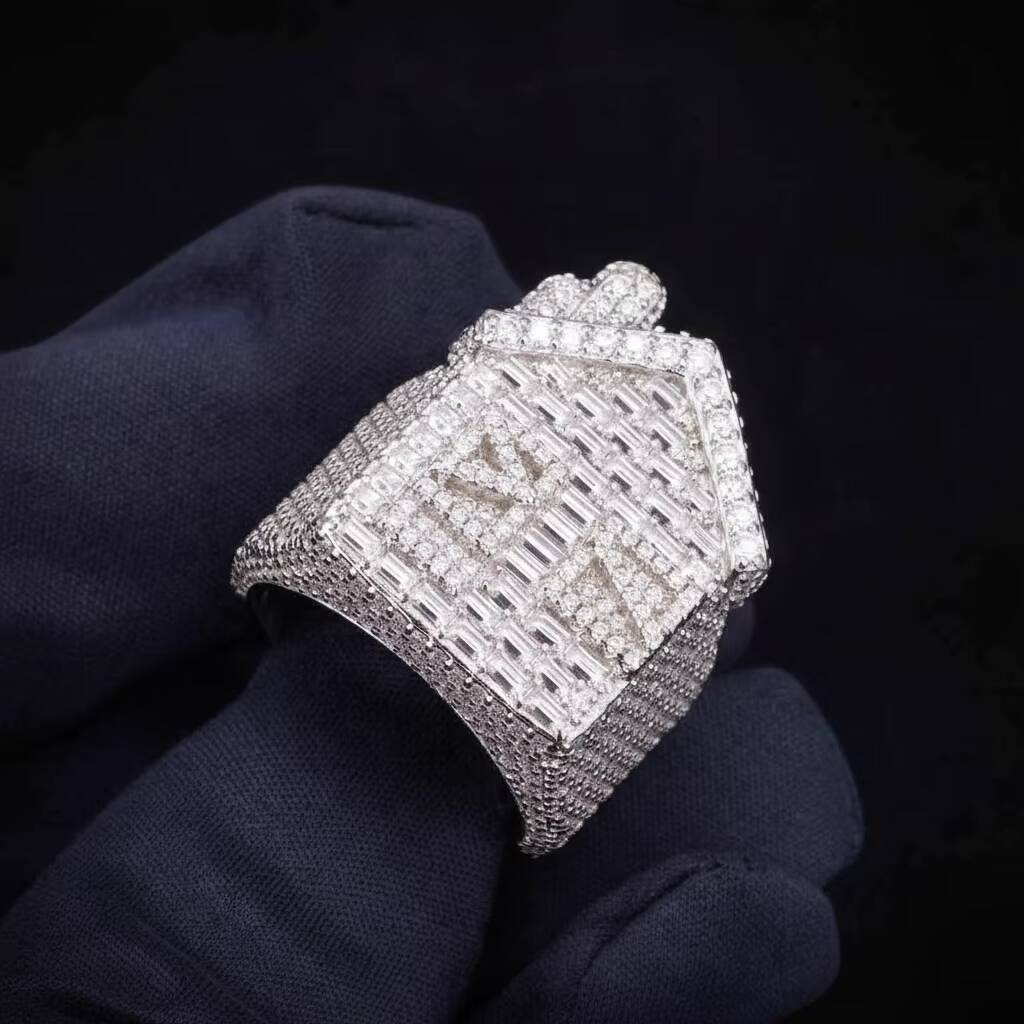 Hip Hop Fine Jewelry 38ct 9K 10K 14K 18K Real White Gold Iced Out VVS IGI Baguette Lab Grown Diamond Trap House Ring for Men