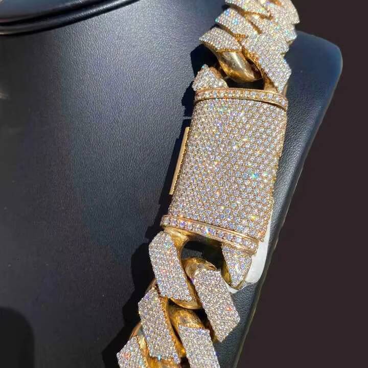 Iconic Unisex 925 Silver Cuban Link Chain Rappers Hip Hop Style Brilliant Cut Lab Grown Diamonds Yellow Gold Necklaces EGL