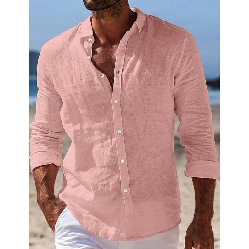 Collared shirt 2025 new summer mens casual cotton-linen long-sleeve shirt240724 - view 5
