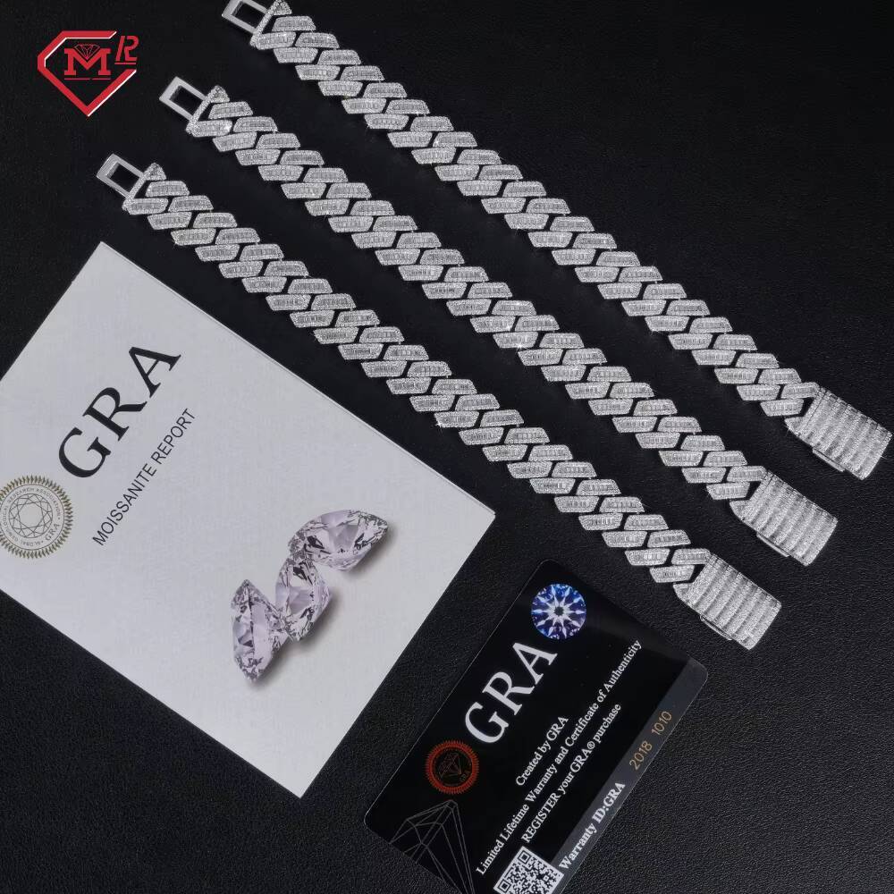 US Stock 15mm Moissanite Cuban Bracelet Jewelry Silver 925 Pass Diamond Test Vvs Iced Out Moissanite Bracelet