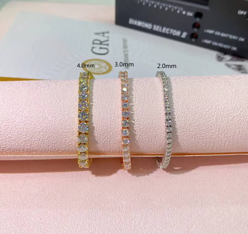 Moissanite Diamond Bracelet 2mm Square 925 Sterling Silver Hip Hop Tennis Chain Bracelet for Women Party Gift Birthday