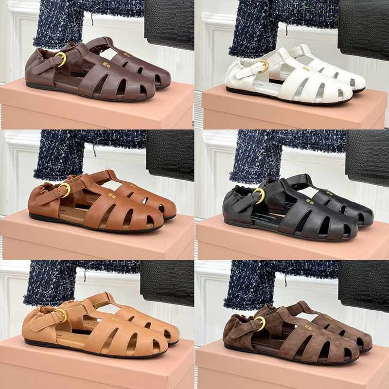 Womens Ruches Nappa Leather Fisherman Sandals 5E395E Designer Luxury Roman Sandals Hollow Out Miss Pig Cage Shoes TPU Sole Leather Insole Size 35 41