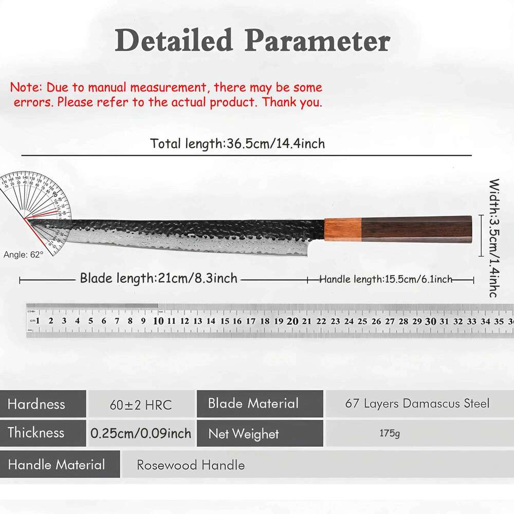 Premium 67 layers Damascus Steel Salmon Sashimi Slicing Sushi Kitchen Knife Cooking Tool