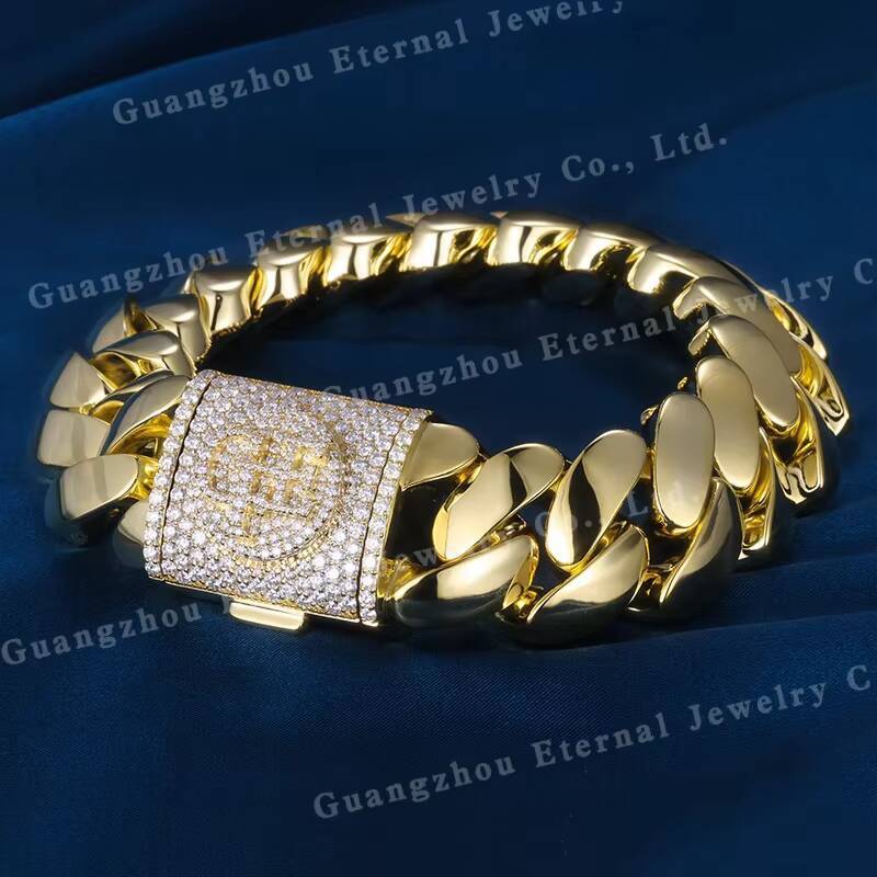 Custom 20mm Width S925 Sterling Silver Rose Gold Plated VVS Moissanite Diamond Lock Miami Cuban Link Chain Bangles Bracelet