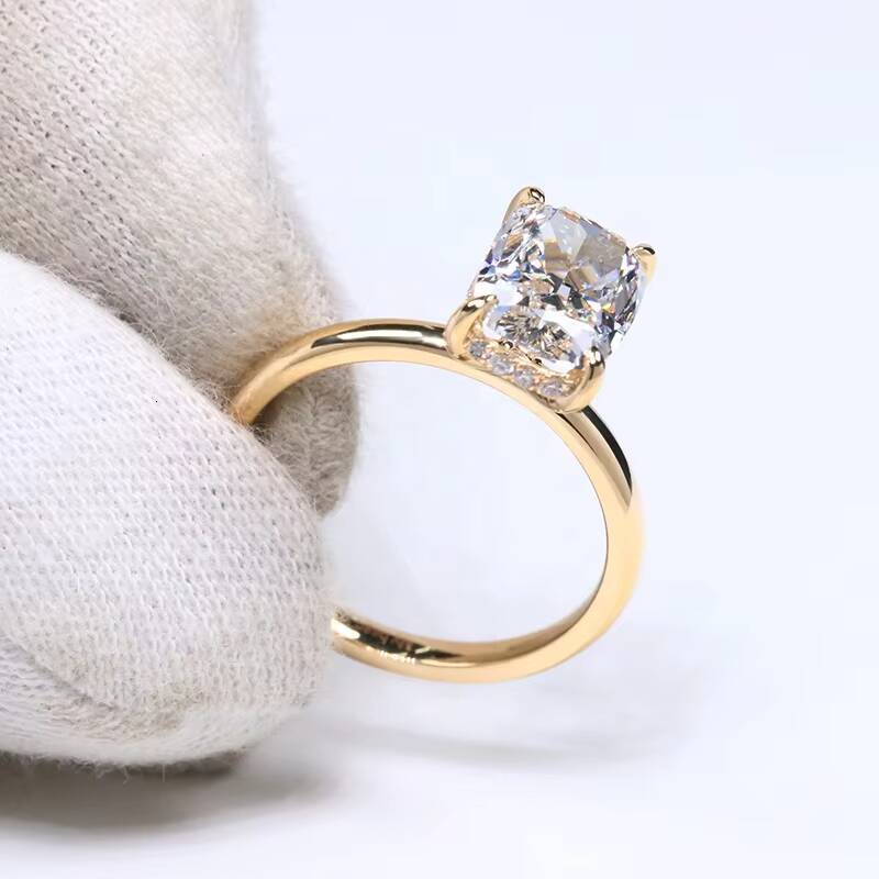 IGI Certified CVD Lab Grown Diamond Wedding Engagement Ring 14K 18K Solid Gold E VS1 Two Carats Elongated Cushion Diamond Ring