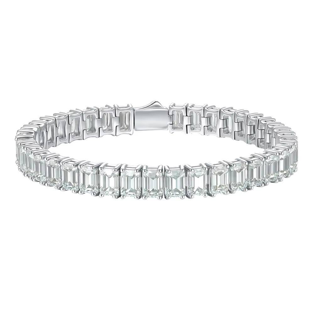 S925 Sterling Silver Bracelet with Emerald and Moissanite Set - Luxury Hip Hop Trendy Tennis Chain - Custom Factory