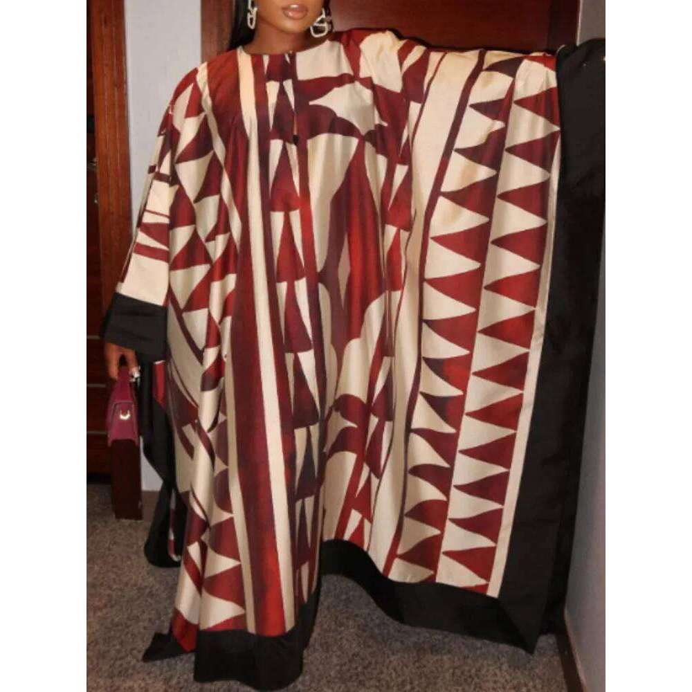 Spring New Bat Sleeve Robe Maxi Ladies Elegant Turtleneck Loose Party Women Chic Pleated Graphic Banquet Dress MAKOUFEI