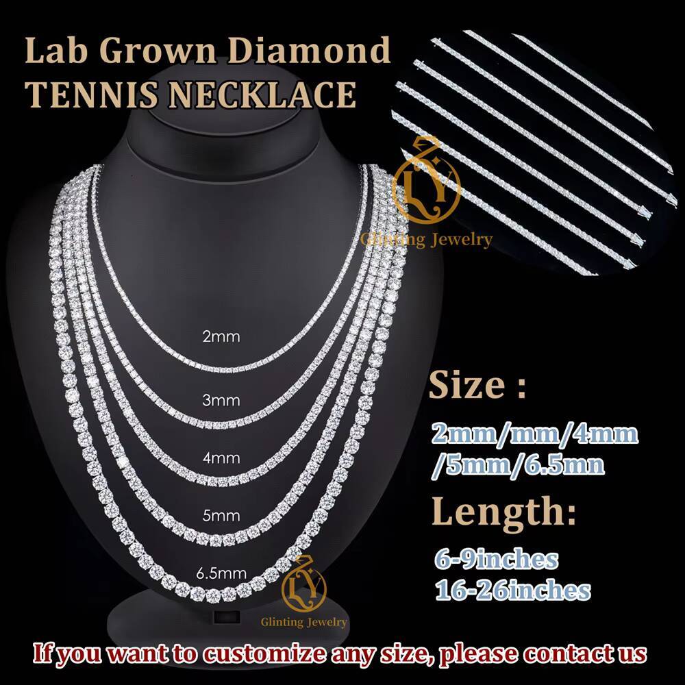 Factory Custom 10K 14K Real Gold Lab Grown Diamond Tennis Necklace 2mm-4mm VVS Iced Out Diamond Necklace IGI Certified for Gifts