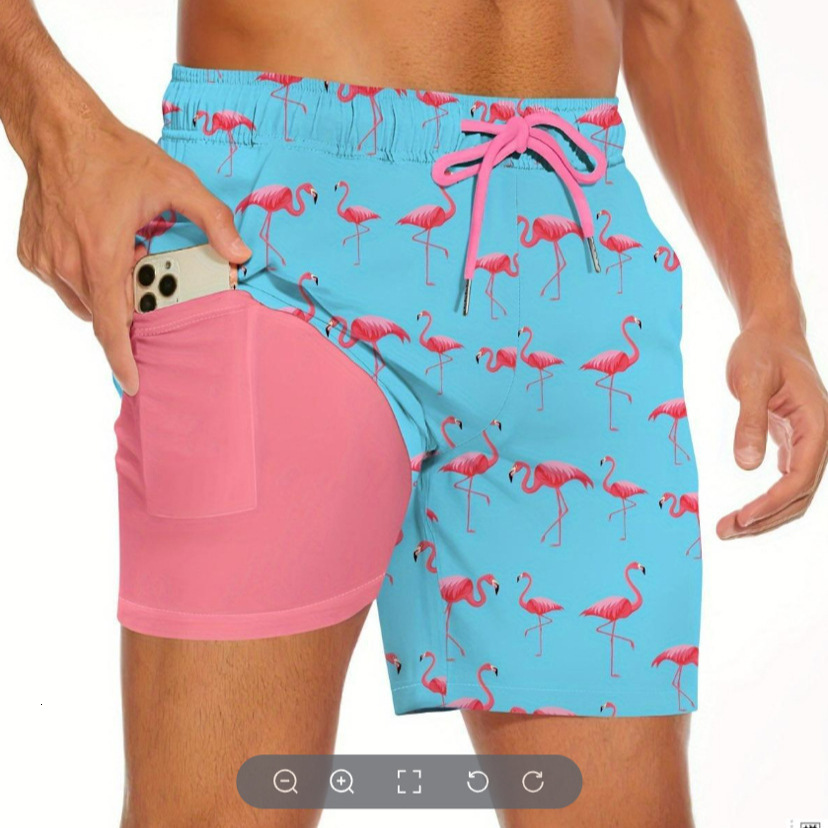 Mens Designer Man Summer Clothing 2026 European Size Men's Double-Layer Lined High-Quality Swim Trunks Beach Loose Fit Sports Quick-Dry Casual Sh