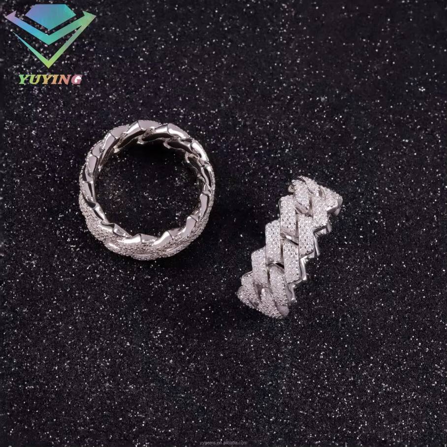 Cheap Price 925 Sterling SIlver 18K Gold Plated Cuban Link Ring Iced Out Jewelry Hip Hop Moissanite Cuban Ring for Men Women