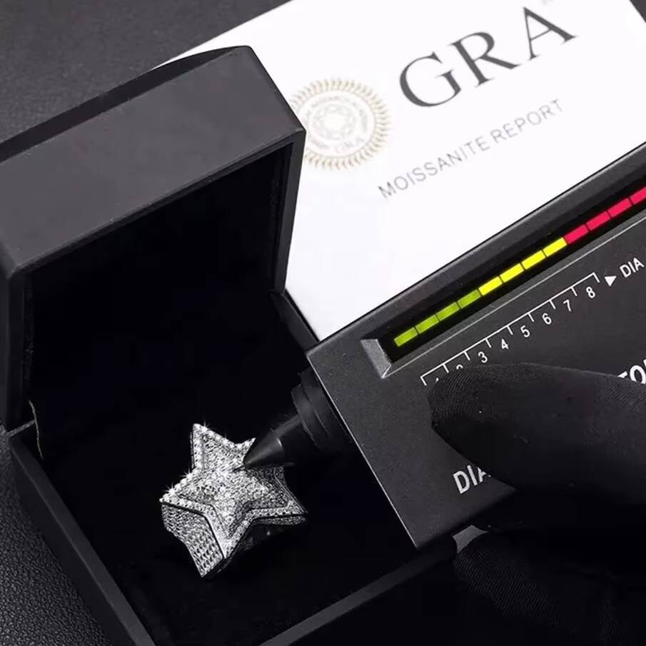 IGI Certified Lab Created VVS Moissanite 925 Silver Hip Hop Iced Star Ring Customized Real 14K Gold Diamond Party Ring for Men