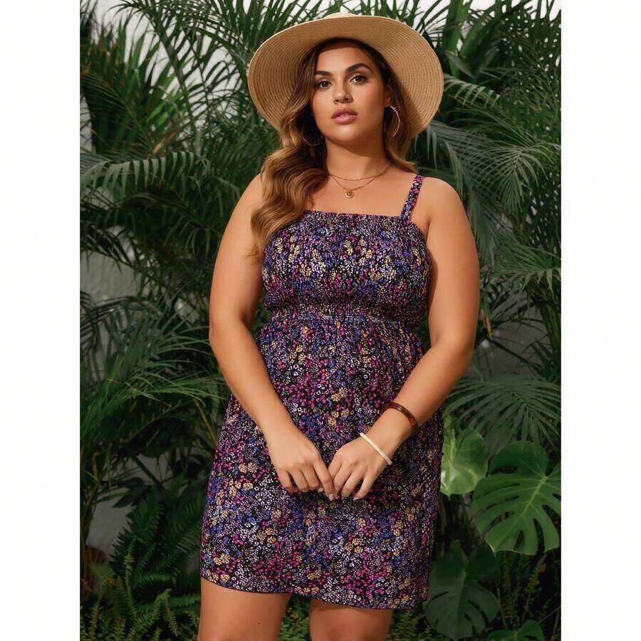 Plus Size Bikini Floral Print Tummy Control Slimming Bathing Suit For Women Fashionable Beachwear - 2 Piece Swimsuit With Modest Coverage