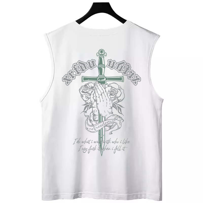 Men's American Rose Print Tank Tops | Trendy Casual Oversized Plus Size Sleeveless Tees