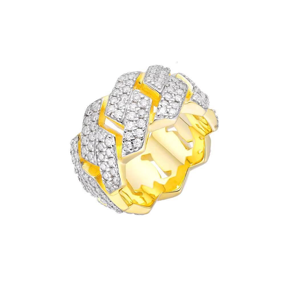 Iced 5A Cubic Zirconia IGI Certified Classic Hip Hop Style Rhodium Plated 925 Sterling Silver Cuban Link Chain Ring for Wedding
