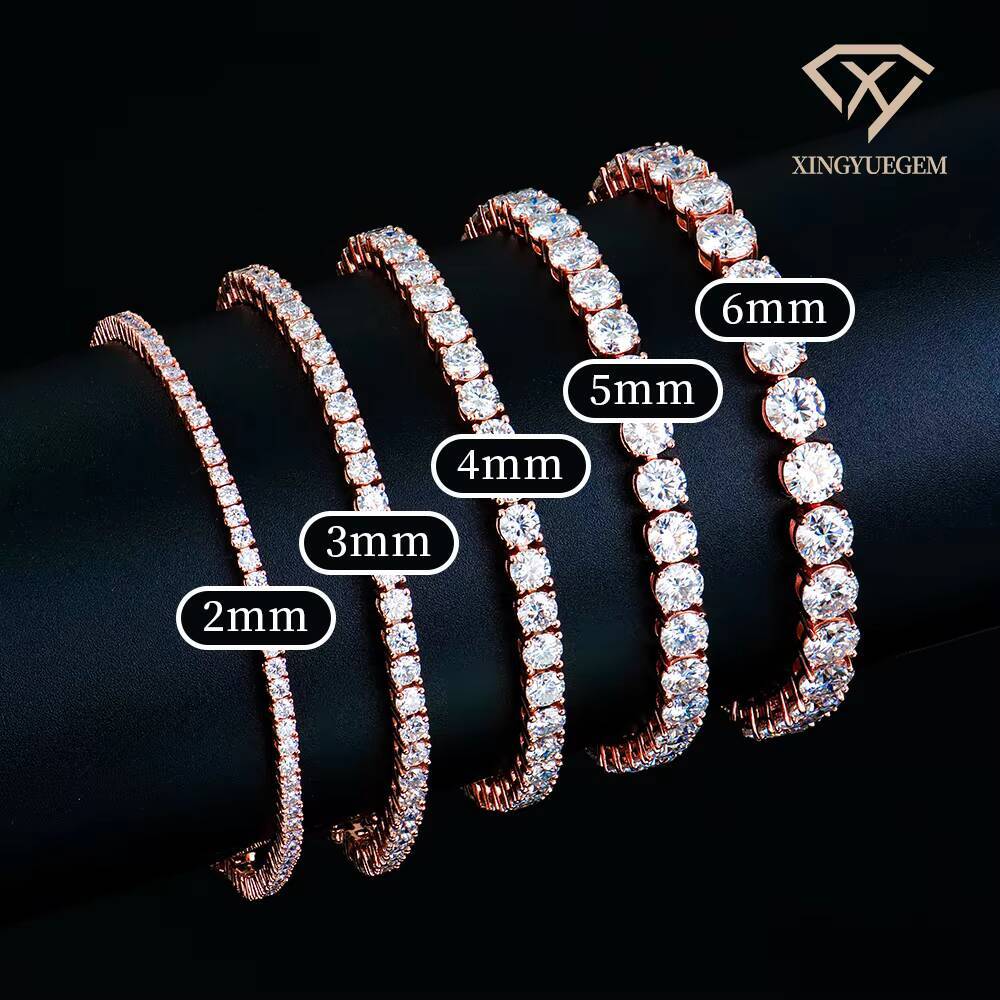 Men Women Hip Hop 2 3 4 5 6 mm 18k Rose Gold Plated Jewelry Gra Vvs Moissanite Diamond 925 Sterling Silver Tennis Chain Bracelet
