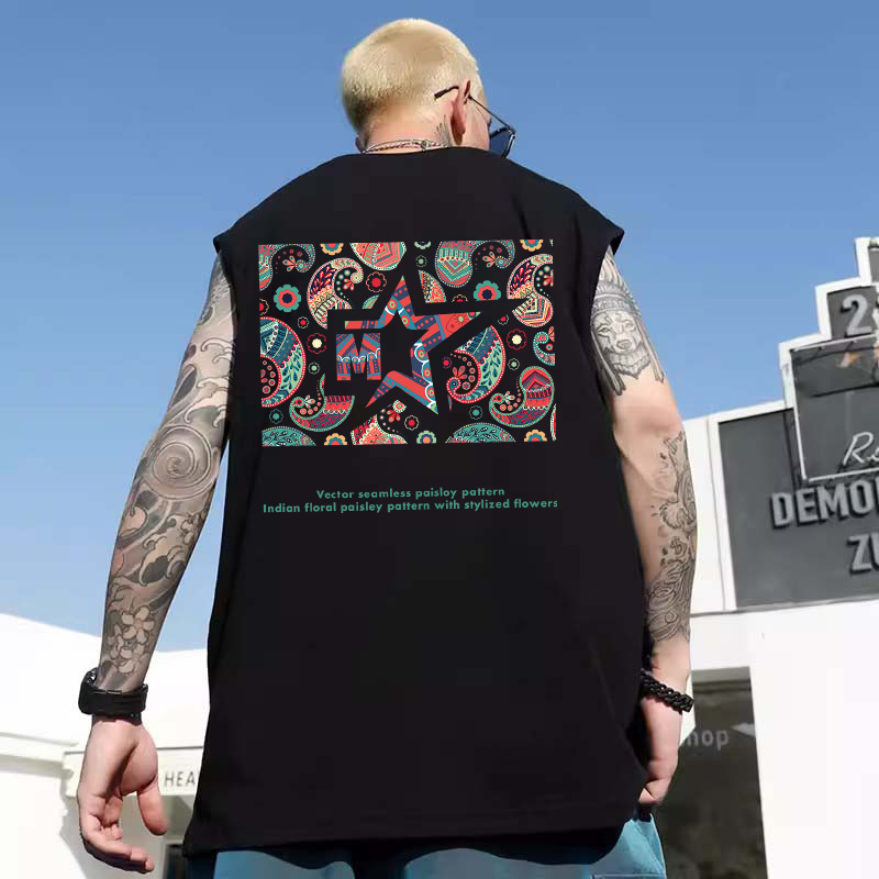 2026 Summer Men's INS American Trendy Ethnic Print Tank Tops | Oversized Loose Gym Sleeveless Tees