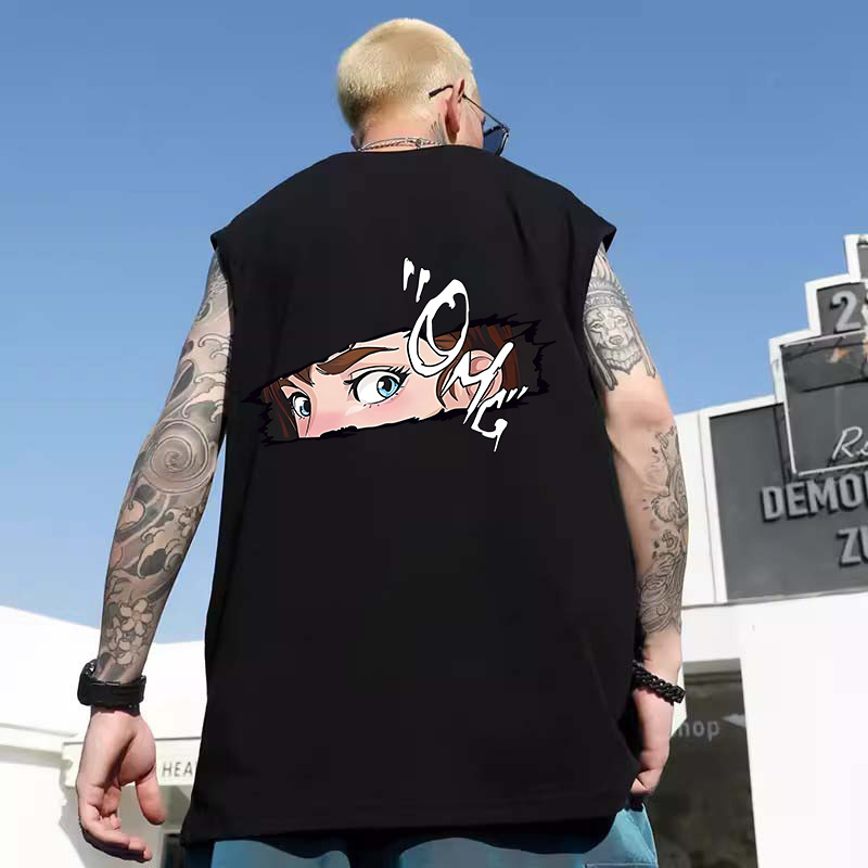 2026 Summer New Men's American Trendy Cartoon Character Print Tank Tops | Loose Casual Sleeveless Tees