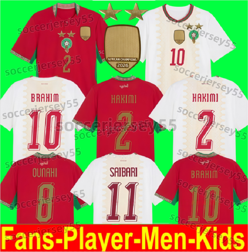 2026 27 Morocco 2 stars Soccer Jerseys 2026 2027 Maroc Home Away Fans Player Men kids Football Shirt Kit HAKIMI BRAHIM EL AYNAOUI ZIYECH