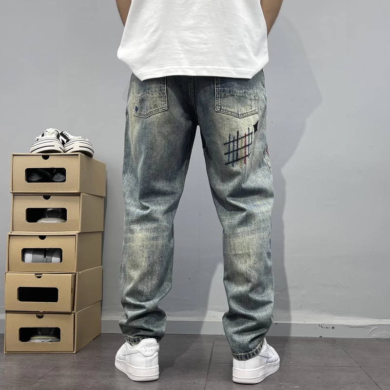 The New Washed Trendy Men's Jeans For The 2026 Designer Luxury Brand Men's Suit Are Fashionable Patch High-end Embroidered Printed Loose Tap