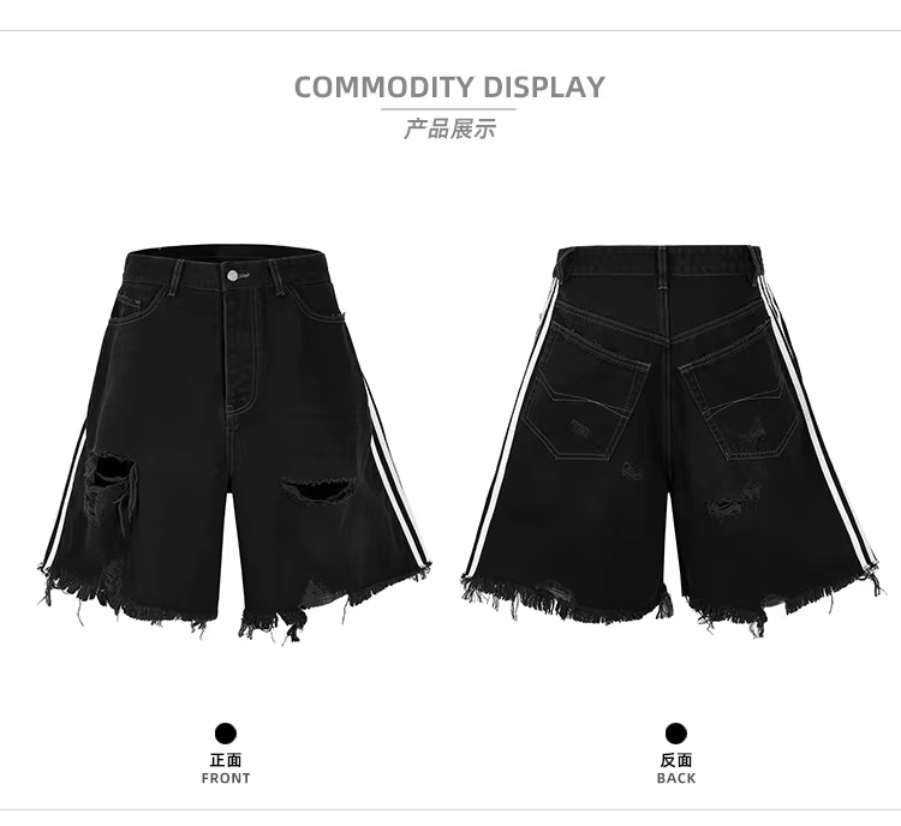 MIJKO Hip Hop High Street Cat Whisker Denim Shorts T-GJ016